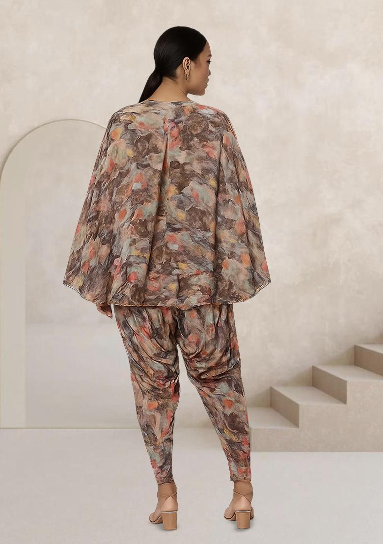 Multicolor Georgette Floral Printed Fusion Set - Indya