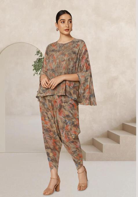 Multicolor Georgette Floral Printed Fusion Set