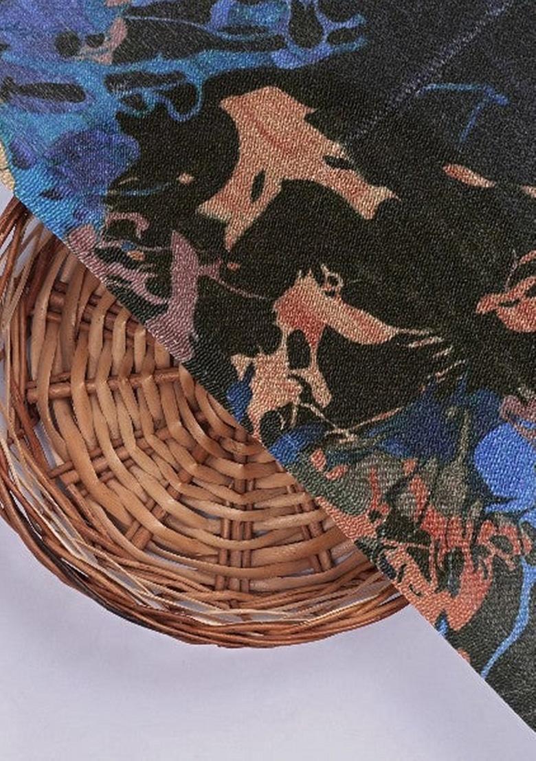 Black Floral Print Chinon Straight Kurta Set - Indya
