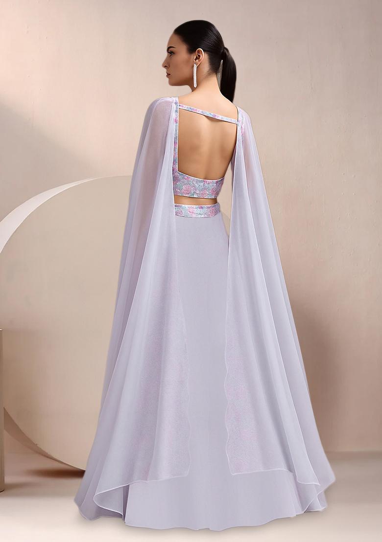 Lilac Sequin Blouse Net Lehenga Set - Indya