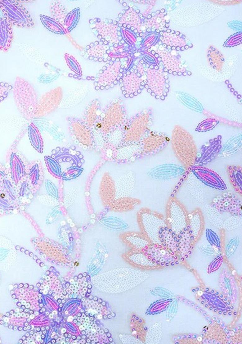 Lilac Sequin Blouse Net Lehenga Set - Indya