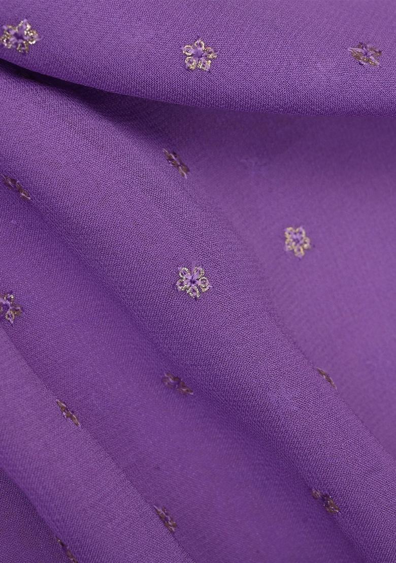 Purple Embroidered Georgette Fusion Set - Indya