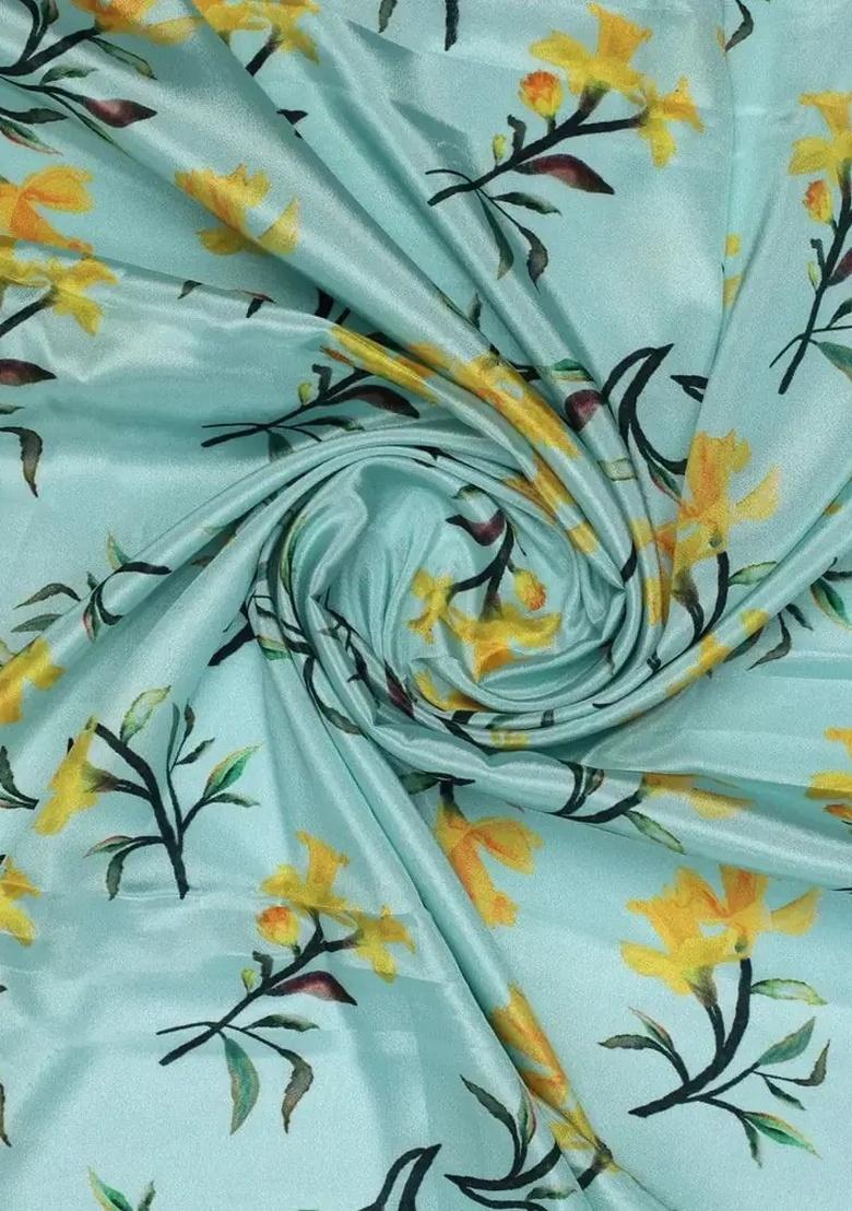 Blue Floral Print Georgette Fusion Set - Indya
