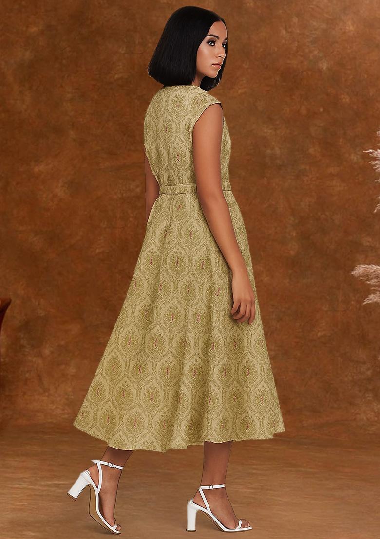 Green Brocade Dress - Indya
