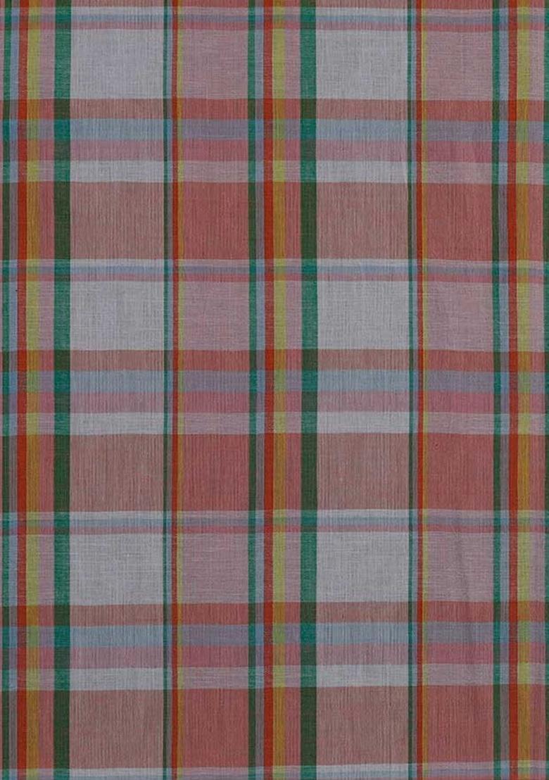 Peach Cotton Checked Dress - Indya