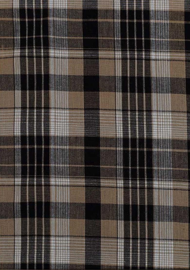 Beige Cotton Checked Dress - Indya