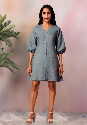 Blue Brocade Dress