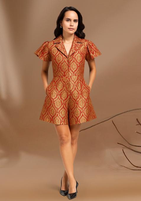 Maroon Brocade Dress