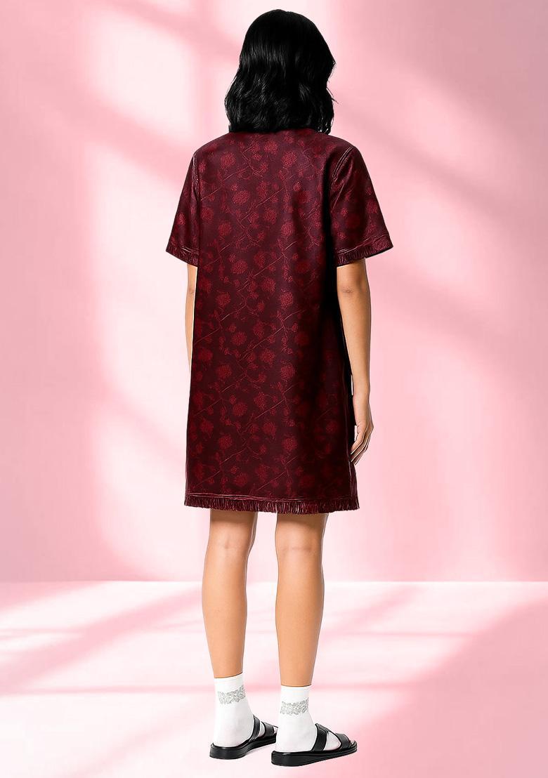 Red Brocade Dress - Indya
