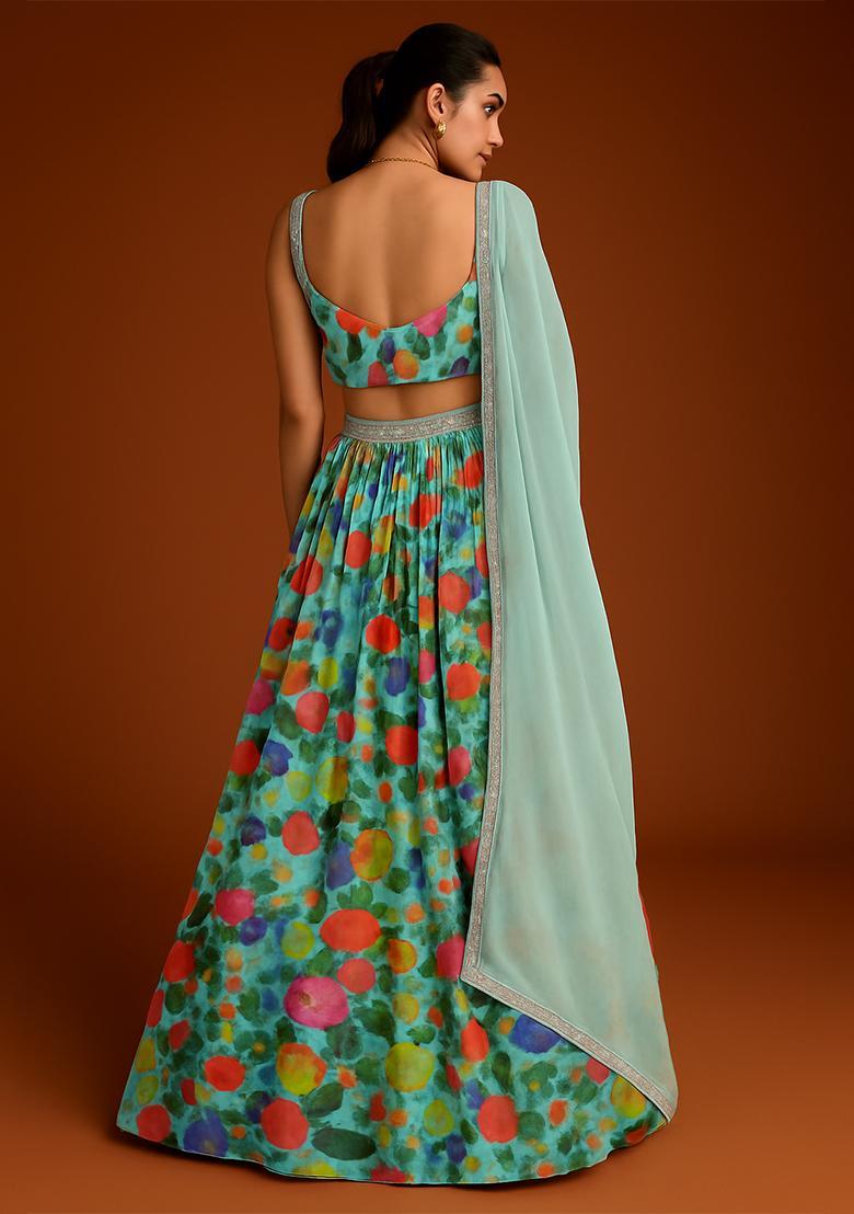 Multicolor Georgette Floral Printed Lehenga Set - Indya