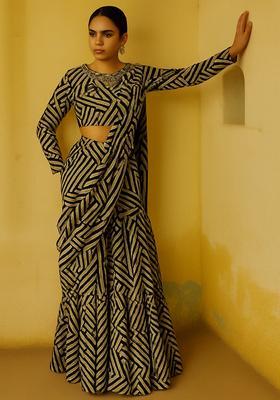 Black And White Chiffon Striped Fusion Set