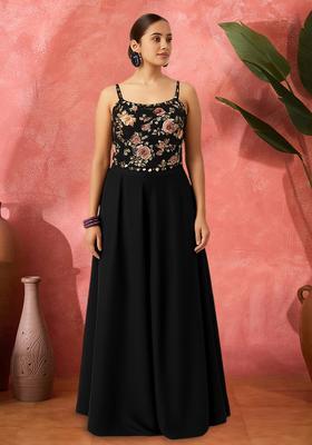 Black Satin Floral Printed Fusion Set