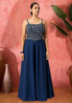 Blue Satin Paisley Printed Fusion Set