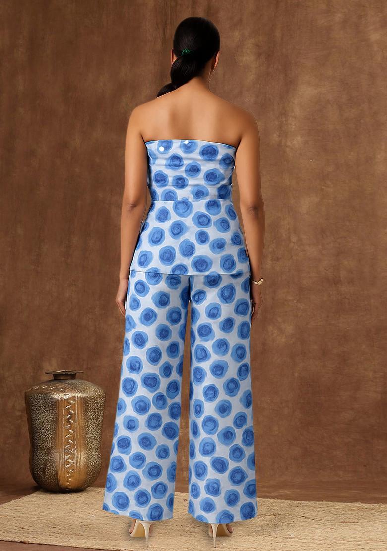 Blue Organza Abstract Printed Fusion Set - Indya
