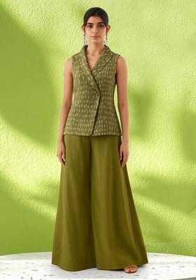 Sage Green Printed Silk Blend Co Ord Set