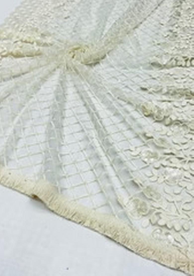 White Embellished Blouse Georgette Pre Draped Saree Set - Indya
