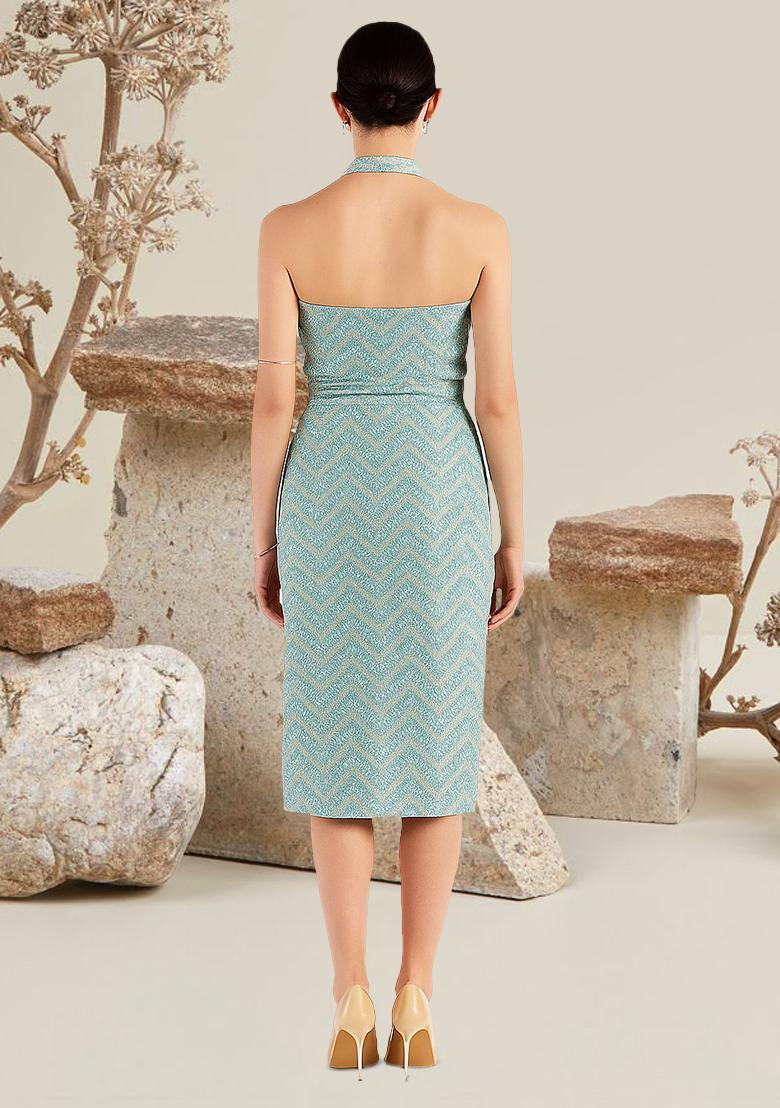 Mint Green Brocade Dress - Indya