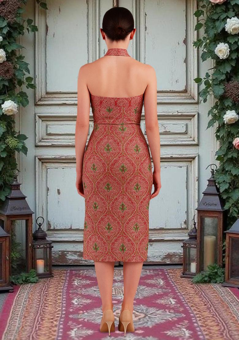 Pink Brocade Dress - Indya