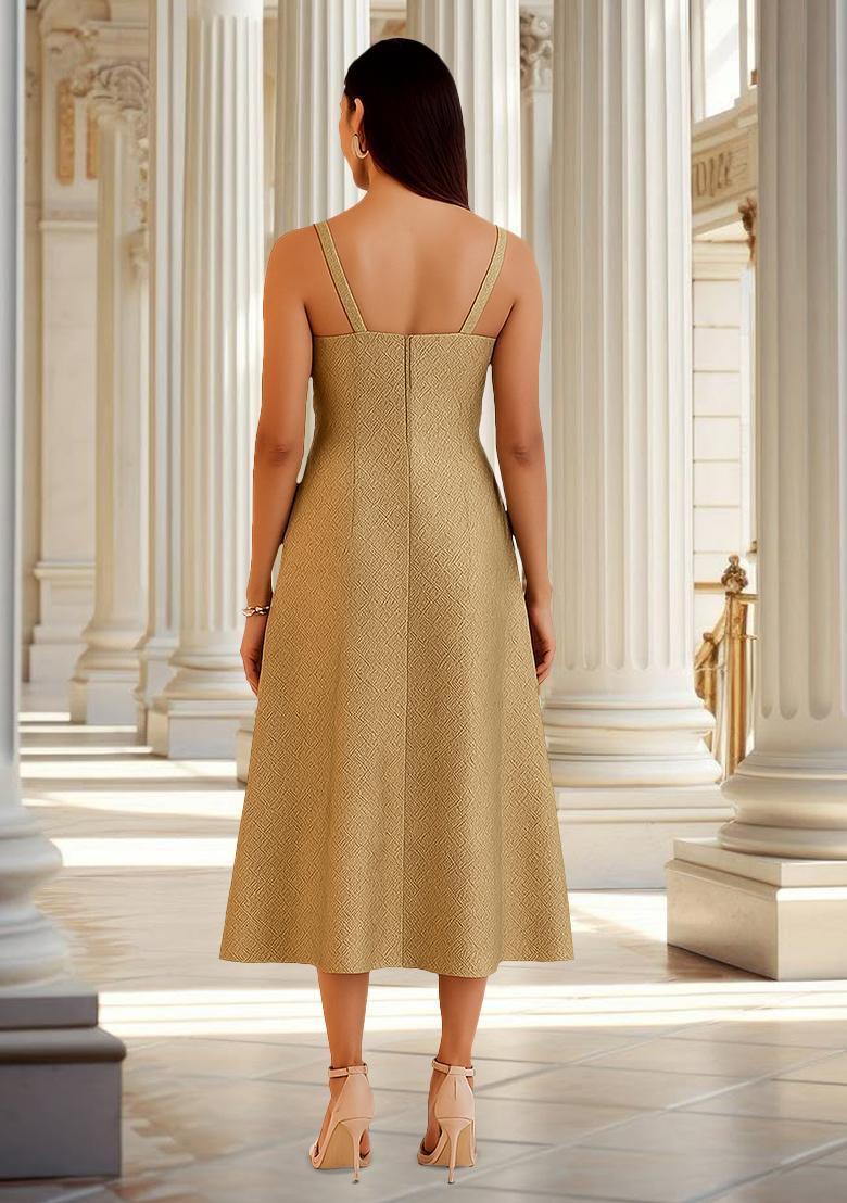 Golden Brocade Dress - Indya