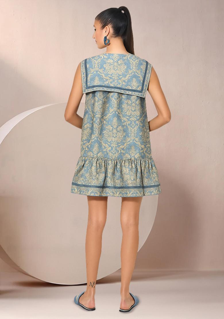 Light Blue Brocade Dress - Indya