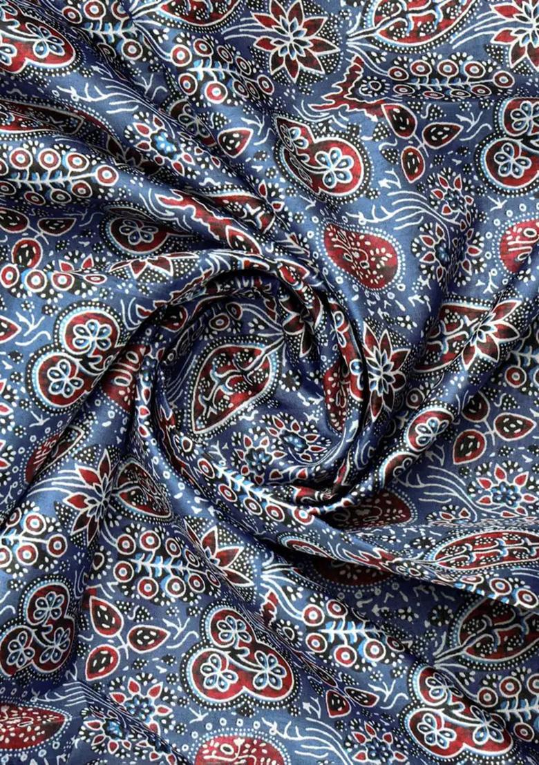 Blue Printed Silk Blend A Line Kurta Set - Indya