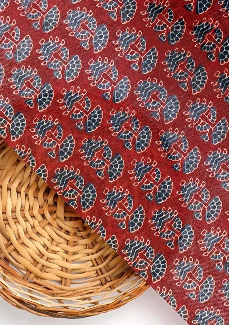 Maroon Printed Silk Blend A Line Kurta Set - Indya