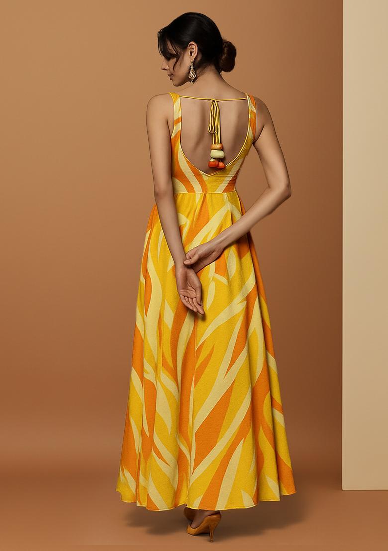 Yellow Printed Embroidered Georgette Anarkali Set - Indya