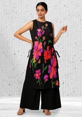 Black Floral Print Crepe Co Ord Set