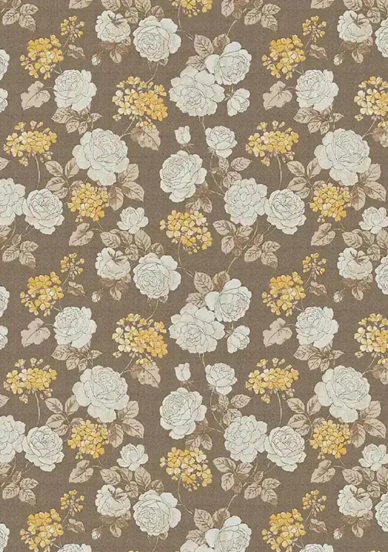 Light Brown Satin Floral Printed Fusion Set - Indya