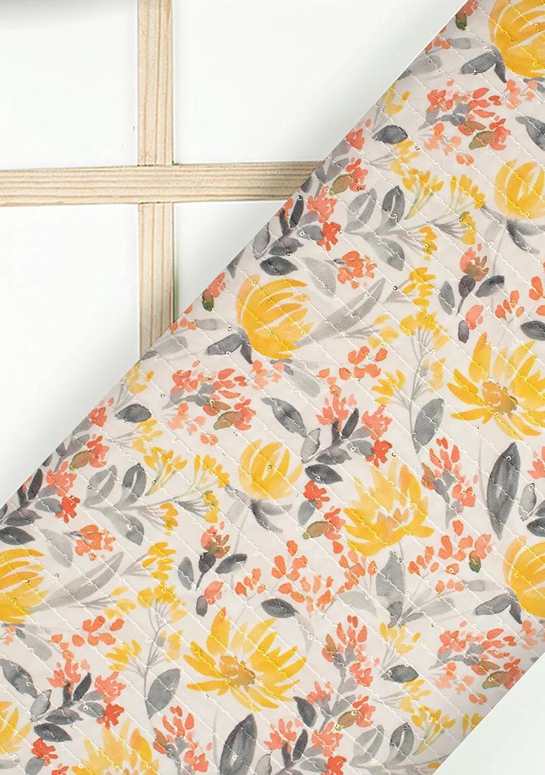 Yellow Printed Embroidered Georgette Pre Draped Saree Set - Indya
