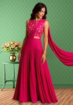 Hot Pink Embroidered Blouse Georgette Lehenga Set