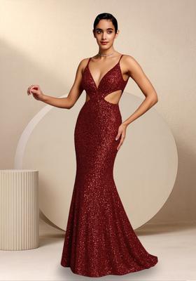 Maroon Embroidered Net Gown