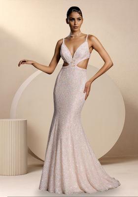 White Embroidered Net Gown