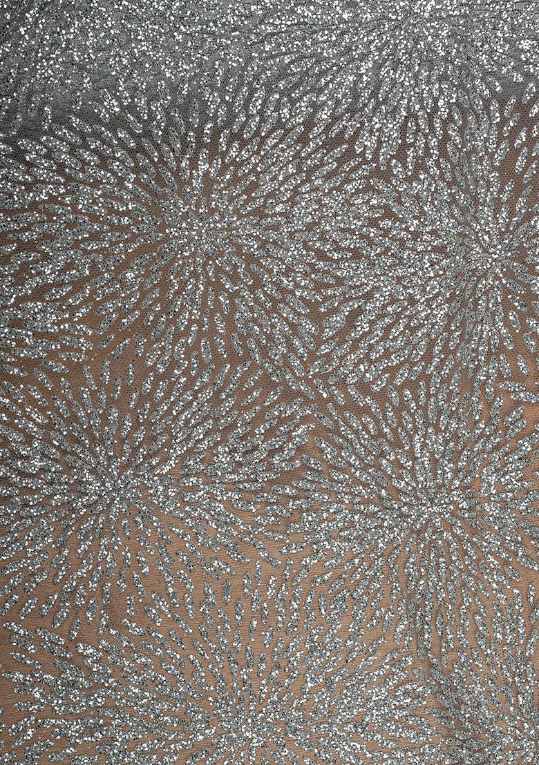 Grey Embroidery Net Pre Stitched Saree Set - Indya