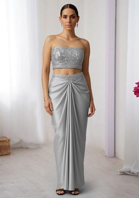 Silver Sequins Embroidery Net Fusion Set
