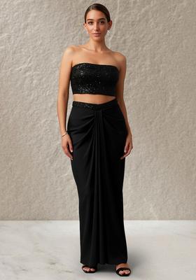 Black Sequins Embroidery Net Fusion Set