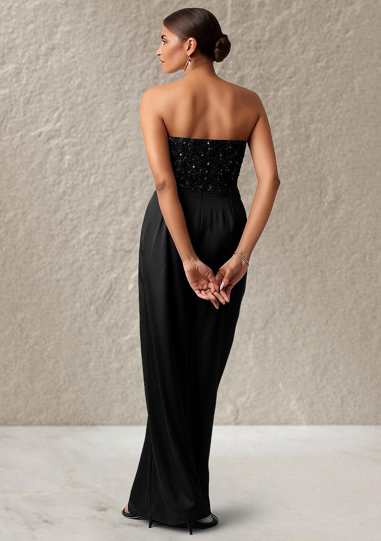 Black Sequins Embroidery Net Fusion Set - Indya