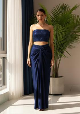 Blue Sequins Embroidery Net Fusion Set