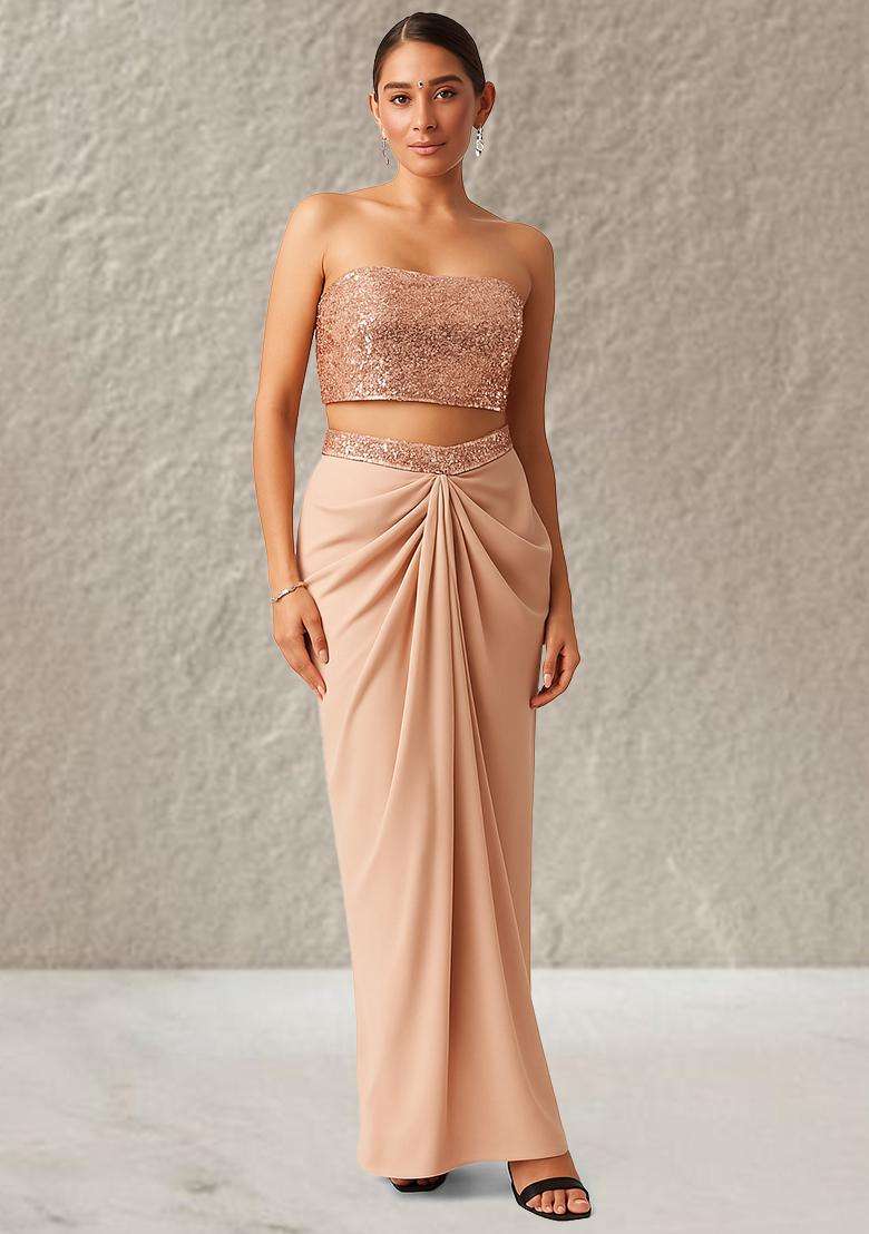Silver Sequins Embroidery Net Fusion Set - Indya