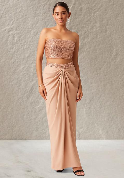 Silver Sequins Embroidery Net Fusion Set