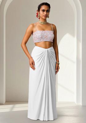White Sequins Embroidery Net Skirt Set