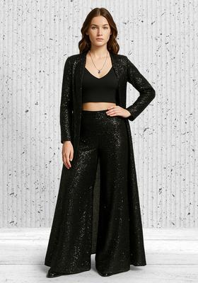 Black Sequin Work Net Co Ord Set