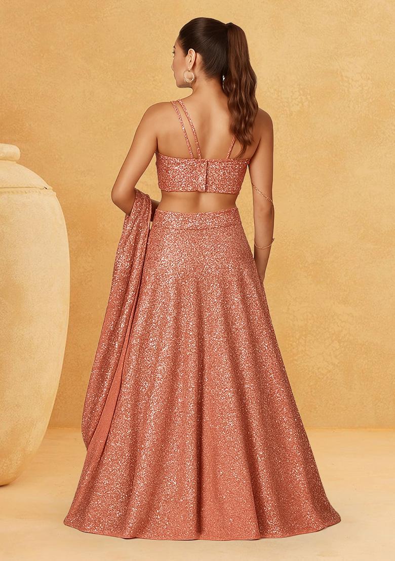 Silver Sequins Embroidery Net Lehenga Set - Indya