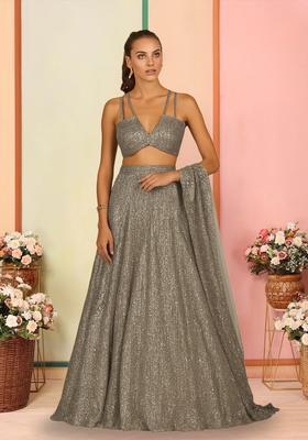 Silver Sequins Embroidery Net Lehenga Set