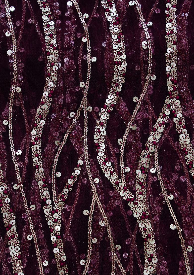 Magenta Sequins Embroidery Net Pre Draped Saree Set - Indya