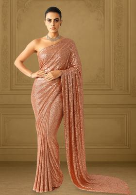 Silver Sequins Embroidery Net Pre Draped Saree Set