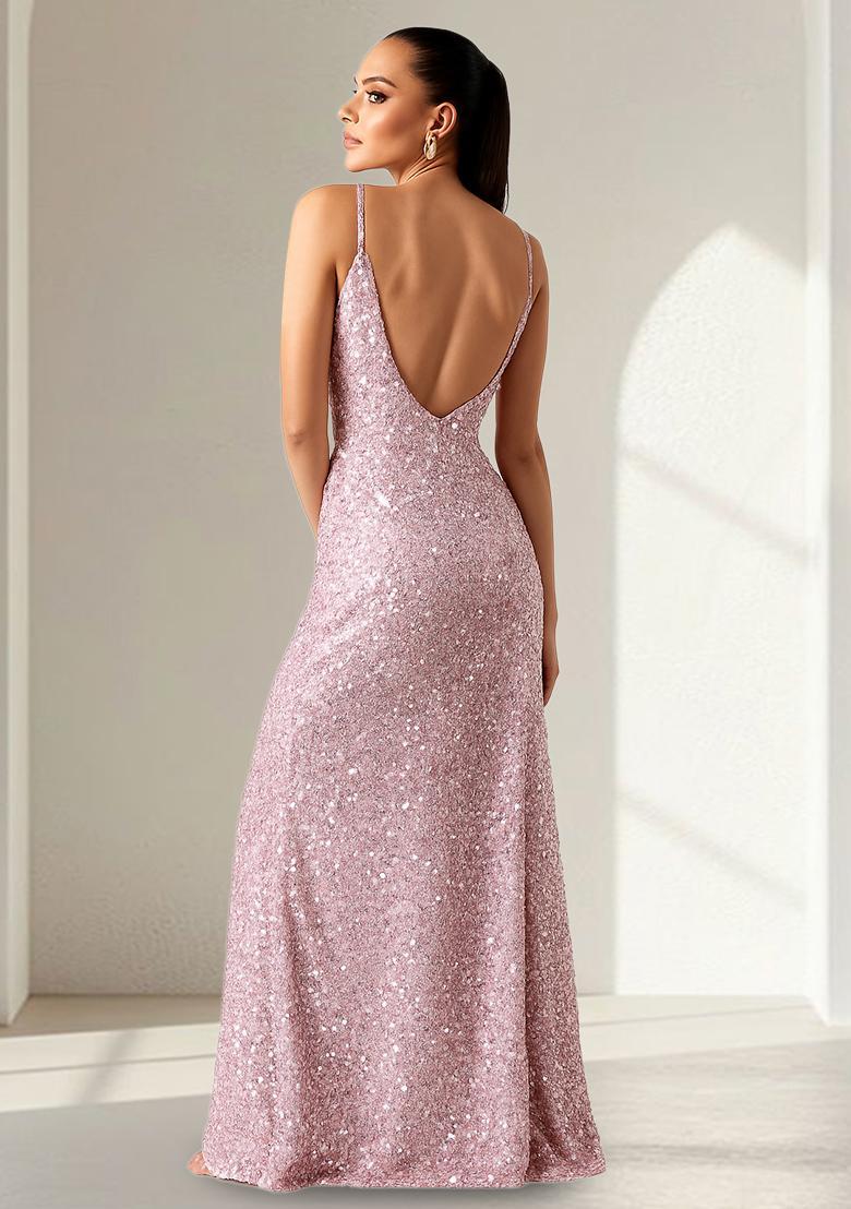 Pink Sequin Net Gown - Indya