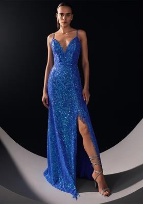 Dark Blue Sequin Net Gown