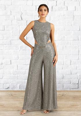 Grey Sequin Net Fusion Set