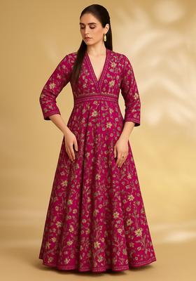 Pink Embroidered Crepe Anarkali Set